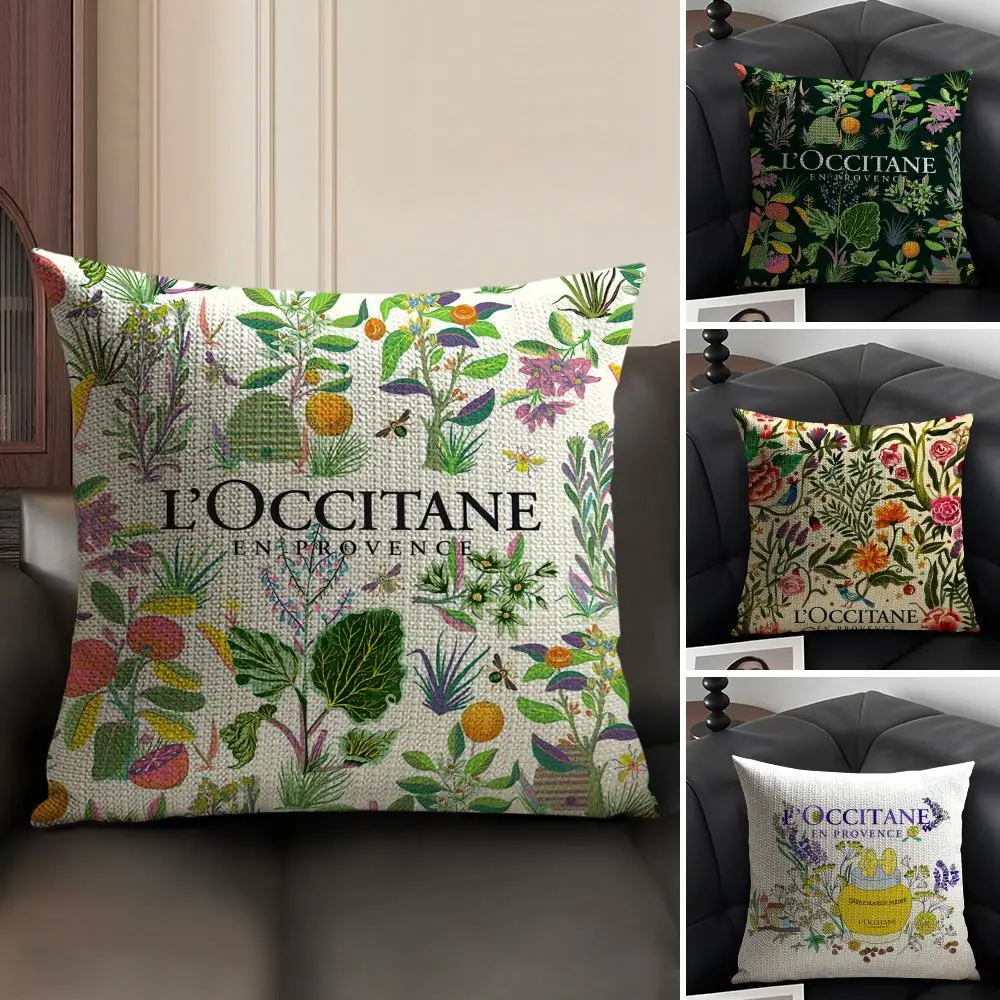 Luxury L-L'OCCITANE Cushion Cover Natural Linen Organic Fabric Double-Sided Printing Breathable Perfect Gift for Decor