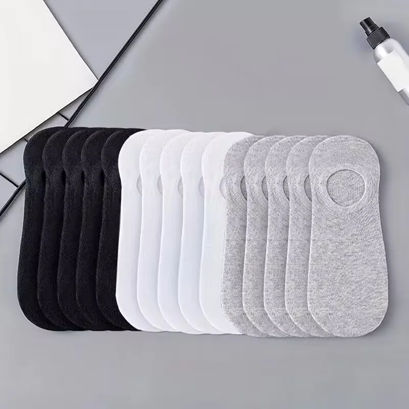 5 Pasang/Lot Kaus Kaki Pria Model Boat Soc Silikon Tak Terlihat Bahan Katun, Kaus Kaki Pendek Pria, Sandal Kaus Kaki Meia