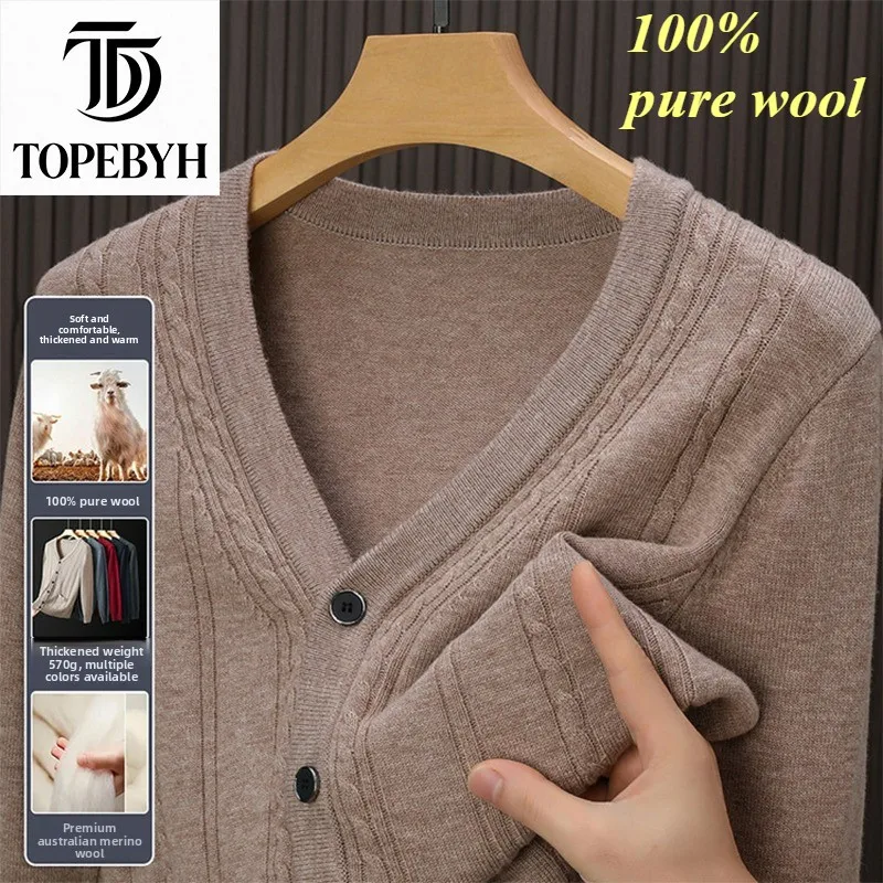

NEW Trend 100% Pure Wool Premium Sweater Business Casual Sweater Knitted Cardigan Coats Tops
