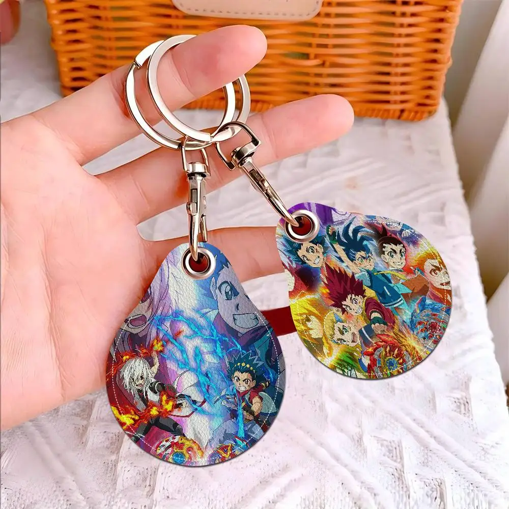 Cool B-Beyblade Burst 1PCS PU Leather Keychain Protective Case Door Lock Access Control Tags Card Bag Key Tag Ring