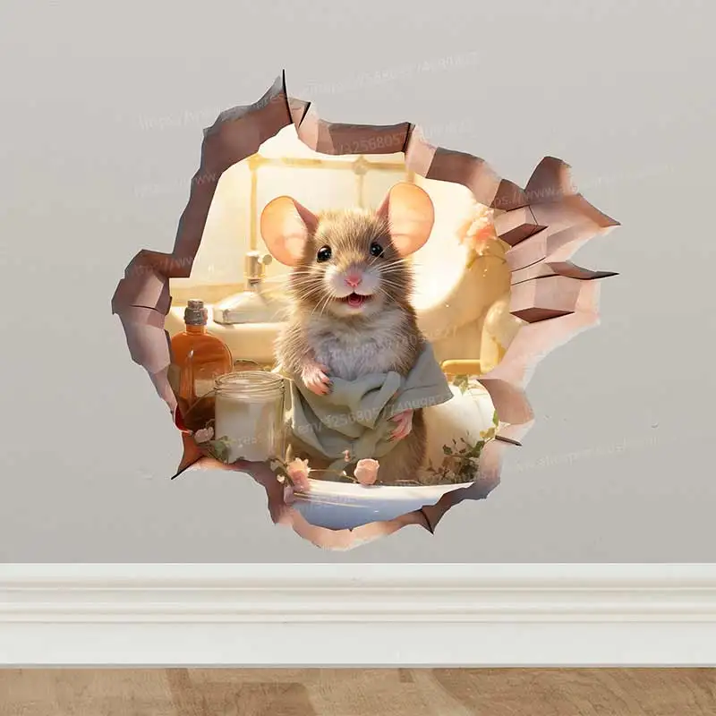 Cute Mouse Hole Wall Sticker Toilet Lid Stickers, Bedroom Entrance Living Room Porch Home Decora Waterproof Decal Stickers M1430