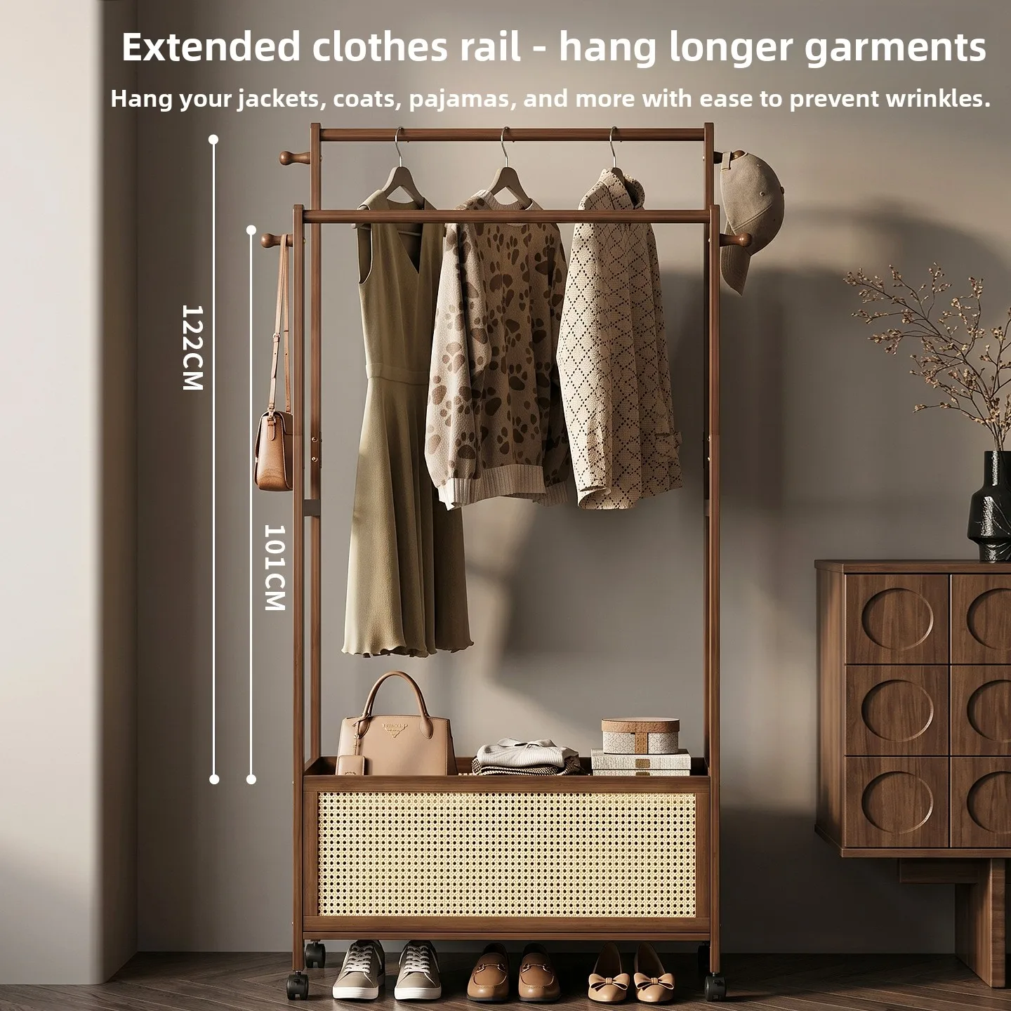 Nanzhu hanger floor-to-ceiling household hanger bedroom coat rack indoor clothes rack wooden simple drying rack