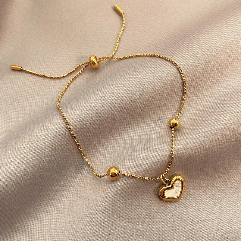 ANENJERY 316L Stainless Steel Shell Love Heart Pull Bracelet Women\'s Simple Fashion Daily Jewelry  pulseras mujer