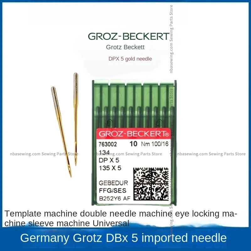 100PCS Dpx5 Gold Needles Groz Dp*5 Dp5 Gebedur Grot-Beckert Heat-Proof Titanium Needle for Button Holder Double Needle Machine