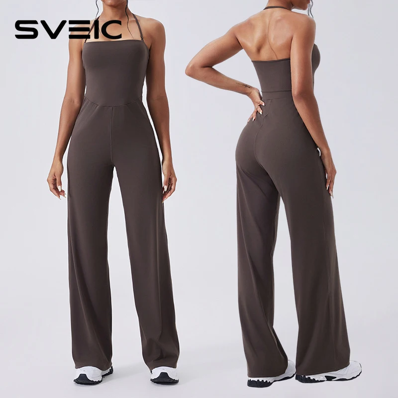

SVEIC Yoga Jumpsuit Halter Neck Sport Fitness beautiful back One Piece Set Butt Lift Tight Sportswear Bodysuit Gym Woman Clothes