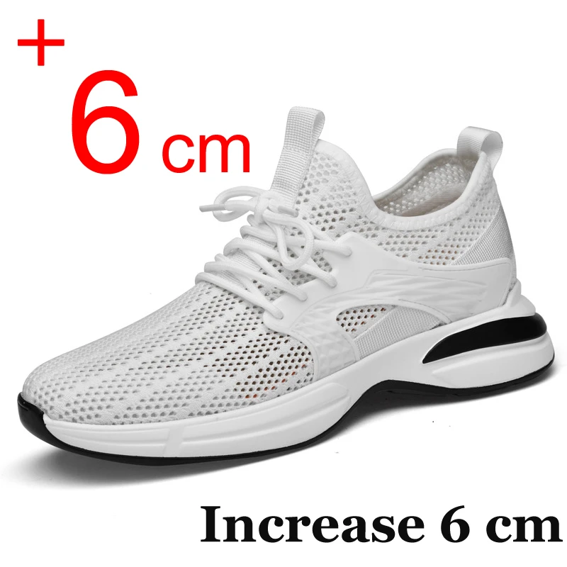 

Summer Men Sneakers Elevator Shoes Breathable Heightening Shoes For Man Insole 6CM 8CM Heighten Invisible Increased White Shoes