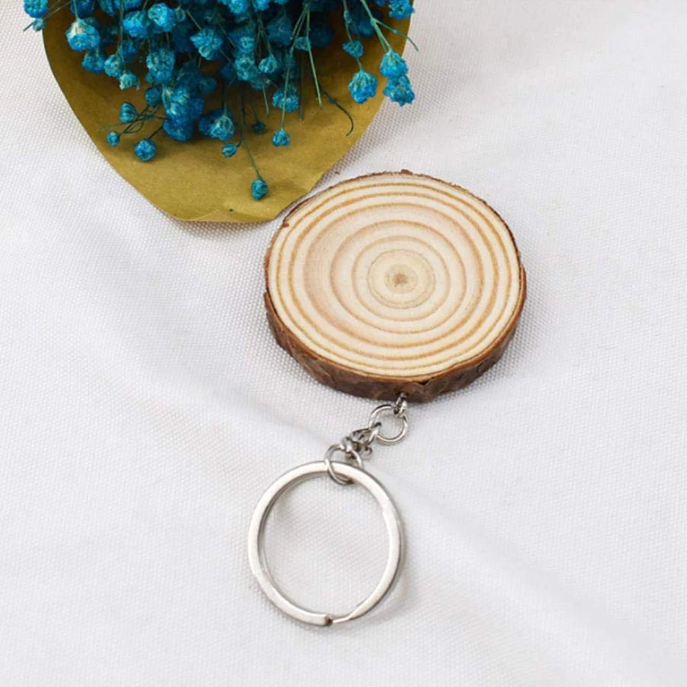 5Pcs/Set Unfinished Wood Slices Keychain Blank Hand-painted Wooden Keychain Vintage DIY Wood Keychain Car Bag Pendant