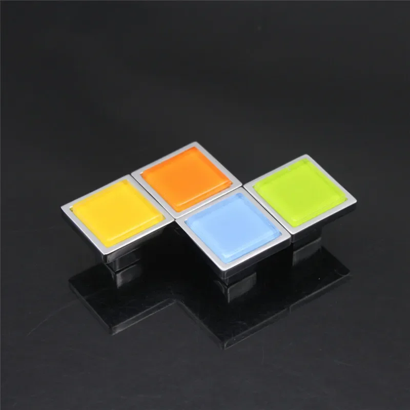 Wardrobe Drawer Cabinet Door Handle Modern Simple Crystal Glass American Zinc Alloy Color Square Single Hole Handle