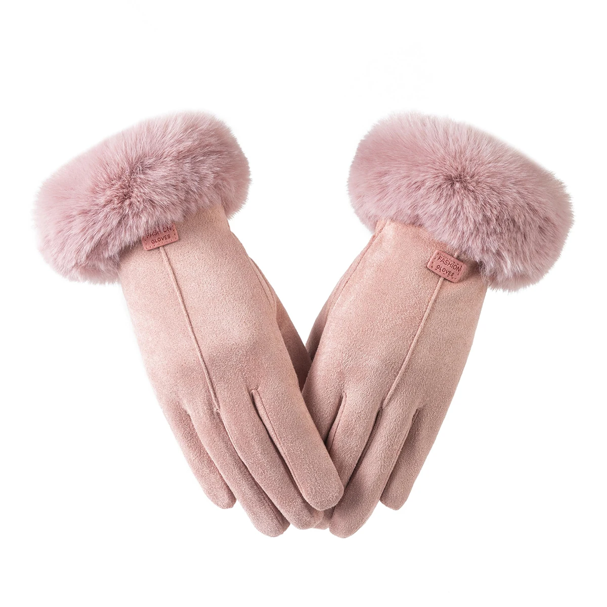 Womens Winter Gloves Fleece Lined Faux Suede Warm Touchscreen Gloves Five Finger Fuzzy Gloves for Skiing Winter Sports Outdoor