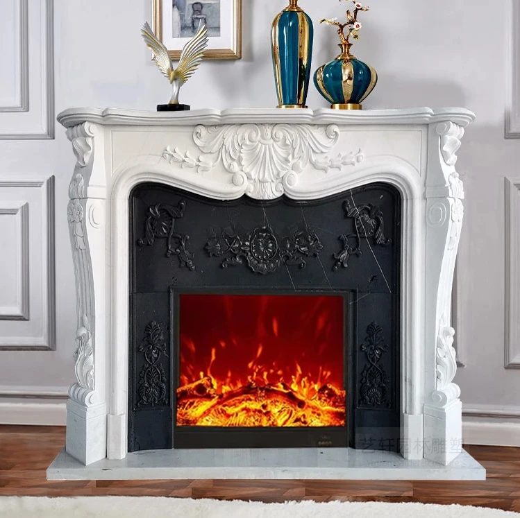 

Marble Mantelshelf Stone Carving White Marble European Style French Simplicity Style Living Room Decoration Stone Curio Cabinet