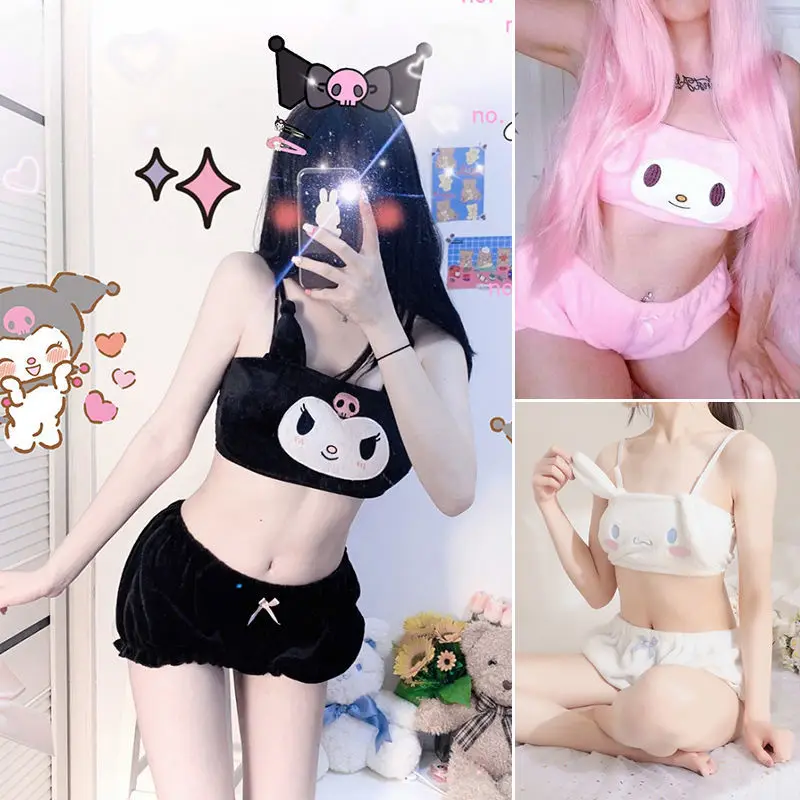 Kawaii Sanrios Pajama Set Lingerie Bra Sexy Loungewear Anime Kuromi My Melody Cinnamoroll Cute Cartoon Birthday Gift