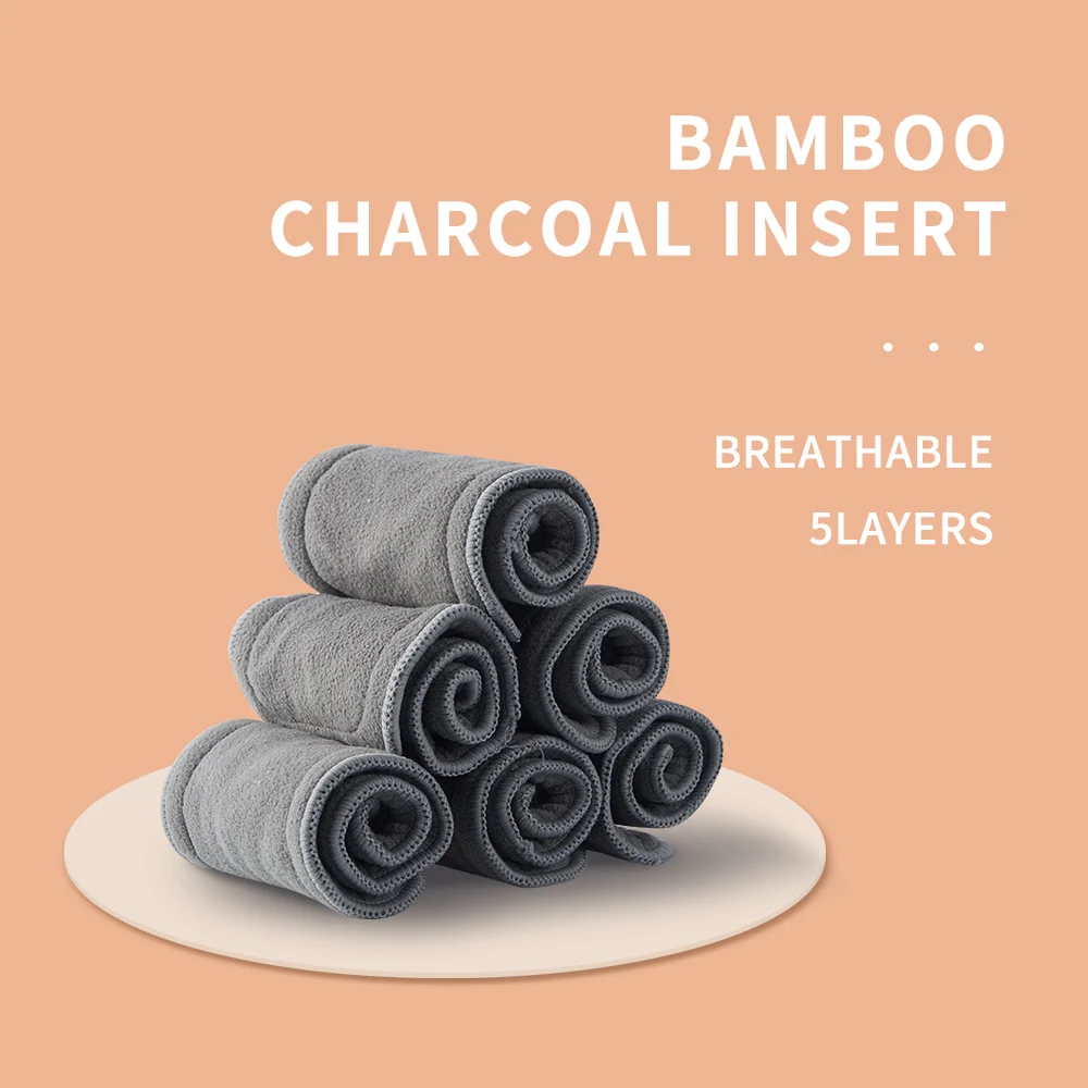 Elinfant 4/8/10PCS 2 Layers Bamboo Charcoal With 3 Layers Microfiber Absorbent For OS Cloth Diaper Insert