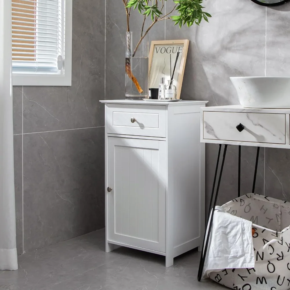 

Bathroom Storage Cabinet, Wooden Freestanding Storage Organizer with Deep Drawers & Adjustable Shelf, Single Door, Customized
