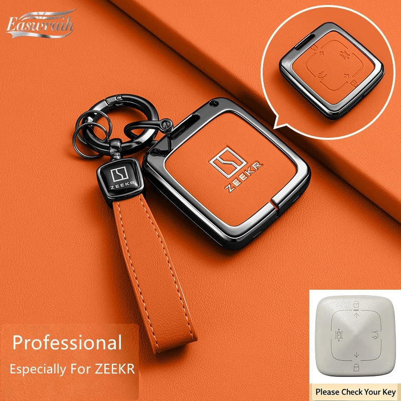Car Accessories Zinc Alloy Leather Key Case Cover Holder Chain For ZEEKR 7X 2024 2025 Smart Remote Control Key Protective