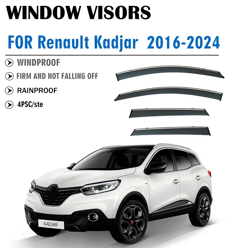 

Front Rear 4pcs FOR Renault Kadjar 2016-2024 Window Visors Sun Shield Side Deflectors Awning Trim Cover Car Accessories