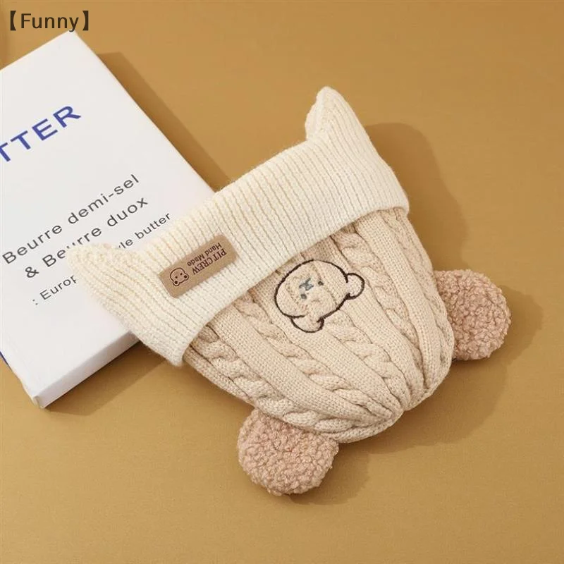 귀여운 곰 귀 보호 모자 어린이 겨울 야외 두꺼운 따뜻한 아기 울 니트 모자