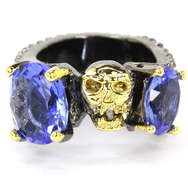 

25x12mm Neo-Gothic Blood Ruby London Blue Topaz Violet Tanzanite Black Metal Silver Rings Eye Catching