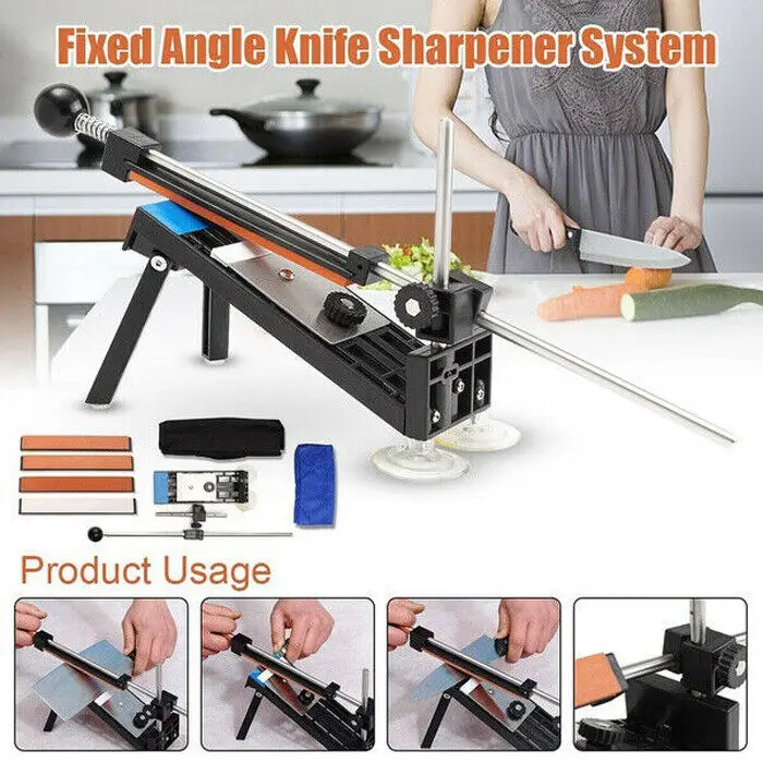 Professional Knife Sharpener Fix Angle Kitchen Sharpening System Kit w/4 Stones