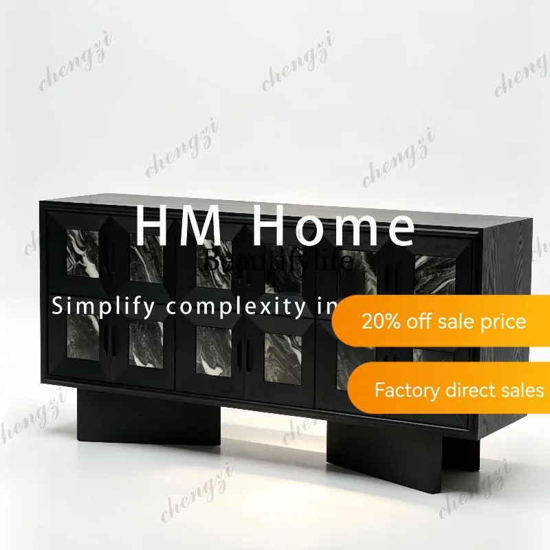 JJ132 Modern light luxury black solid wood dining side cabinet locker rhombus pattern advanced design