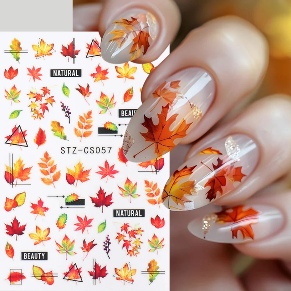 Cursori per foglie d'acero autunnali 3D per unghie Adesivi per unghie autoadesivi con lettere geometriche Foglia autunnale Splendidi ornamenti per unghie Fornitore