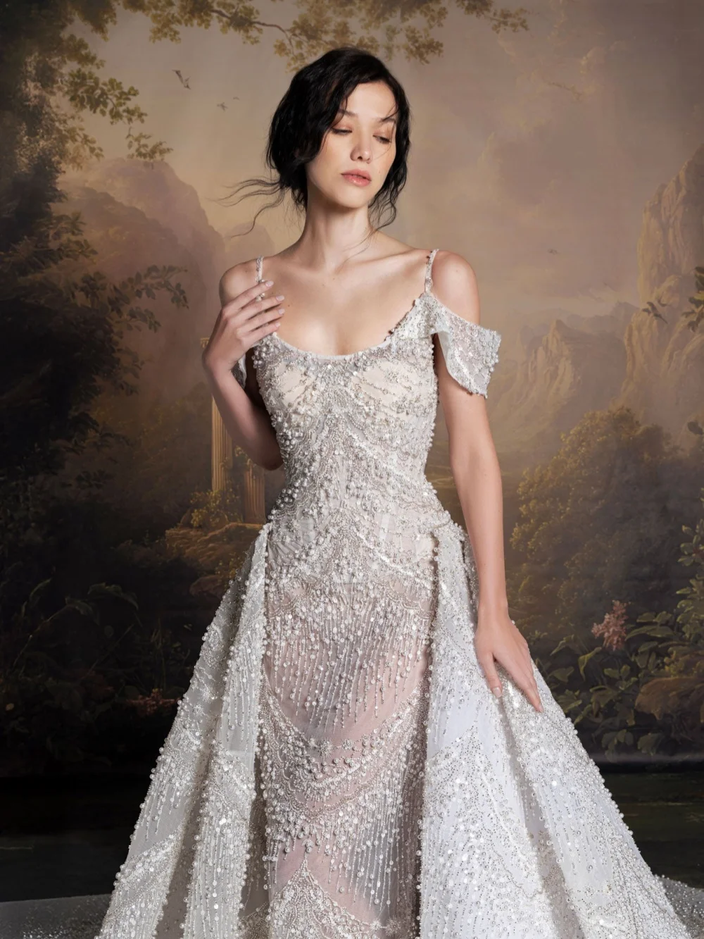 2027 New Opulent Pearls Wedding Dress With Overskirt Dreamy Off Shoulder Bridal Gown Customized Shinny Beaded Dresses For Bride