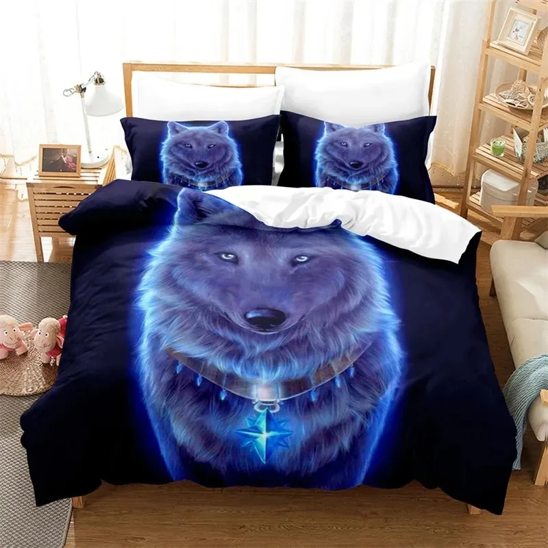 

3D Wild Animal Duvet Cover Moon And Wolf Bedding Set Microfiber Galaxy Comforter Cover King Full For Kids Teens Boys Room Decor