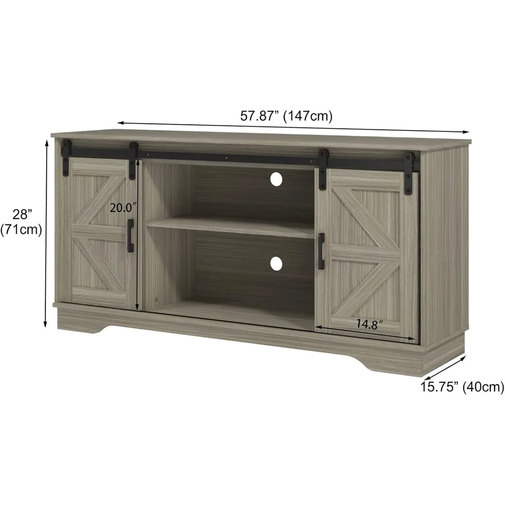 خزانة بار بانانا مع بابين منزلقين للحظيرة، خزانة تخزين للمزرعة، حامل تلفزيون (خشب طبيعي)