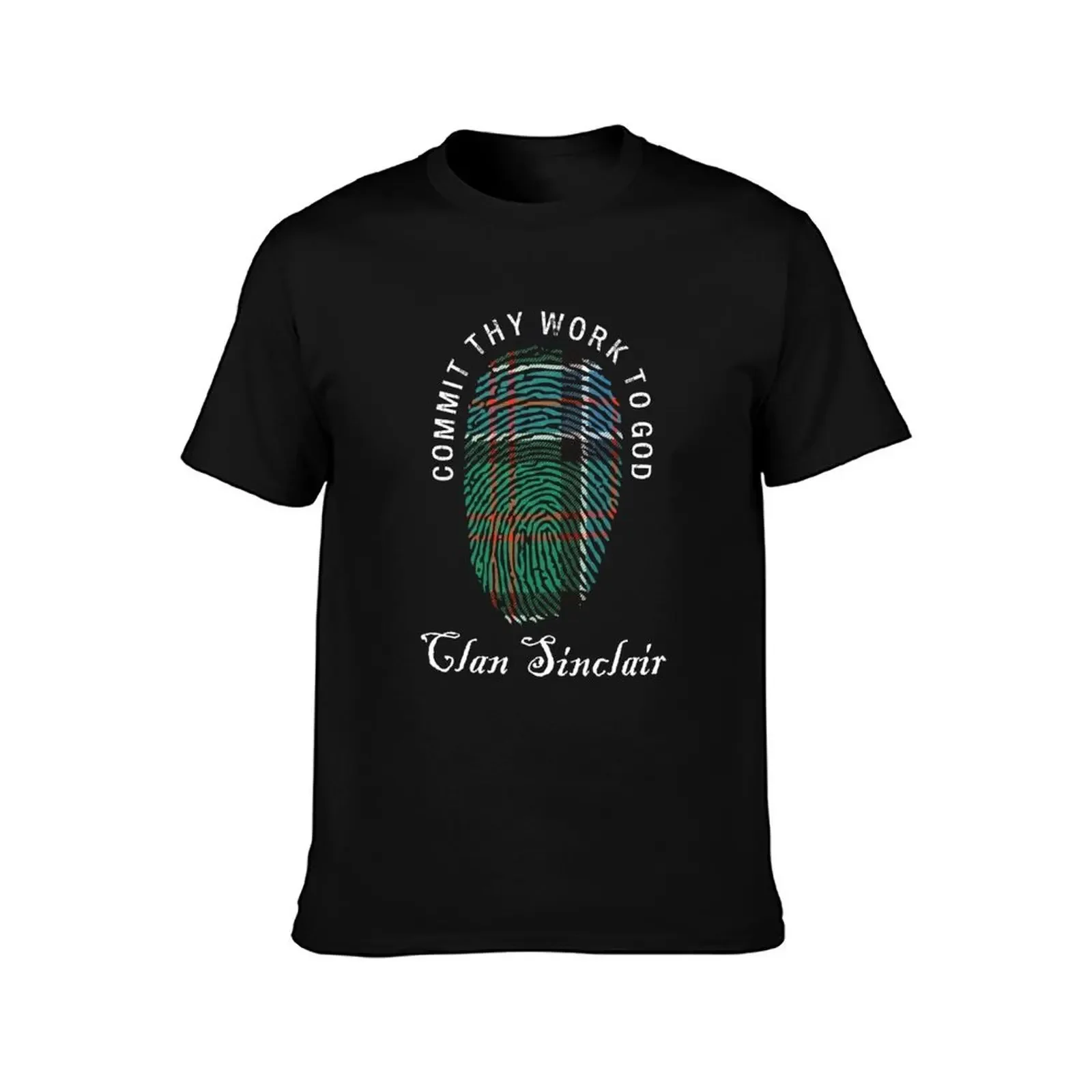 Clan Sinclair Tartan Motto Commit Thy Work to God Blue/Green T-Shirt sports fans blanks Men's t-shirt