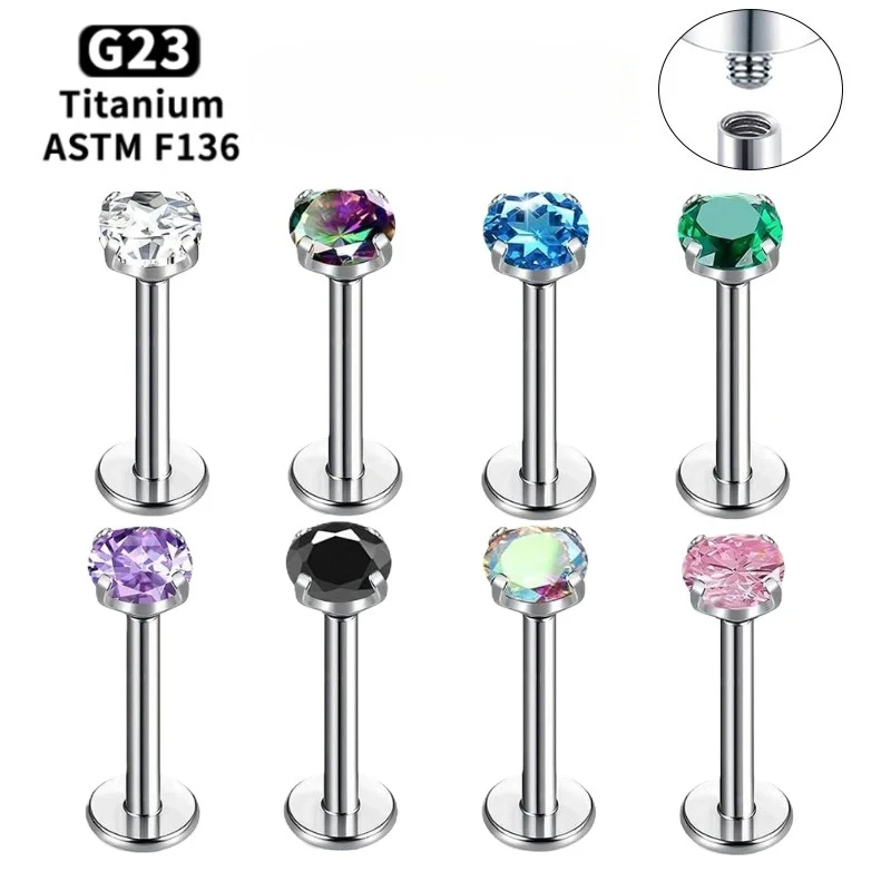 ASTM F136 Titan 16G CZ Labret Lippenpiercings Helix Tragus Knorpel Flacher Rücken Ohrringe Nasenpiercing Schmuck