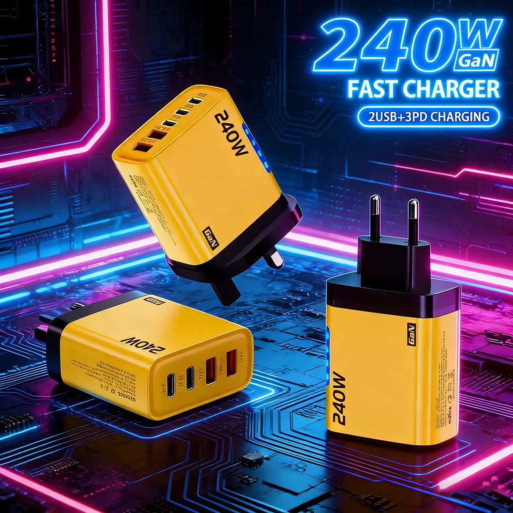 

240W Multi-Device GaN Charging Station w/ LED Light 3C2A PD+QC3.0 for iPhone 17 16 HUAWEI Mate 70 60 Xiaomi 16 15 Samsung Galaxy