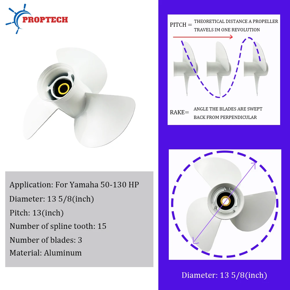 6E5-45949-00 Outboard Propeller 13 5/8 * 13 For Yamaha 50-130 hp Boat Motor Aluminum Alloy Screw Ship Marine Parts 15 Spline