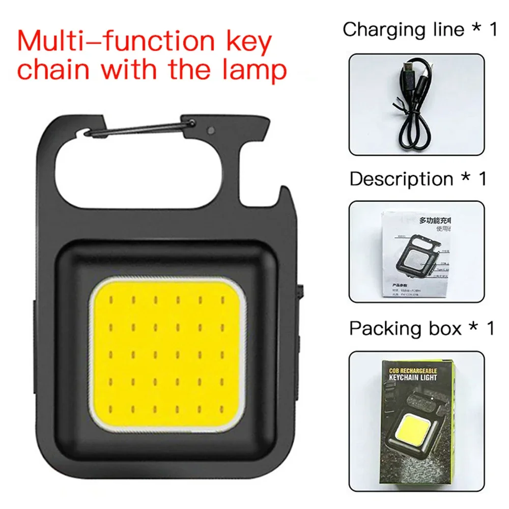 Multifunctional Mini LED Flashlight Keychain Light Portable Rechargeable COB Outdoor Camping Bottle Opener Work Lights Lamp