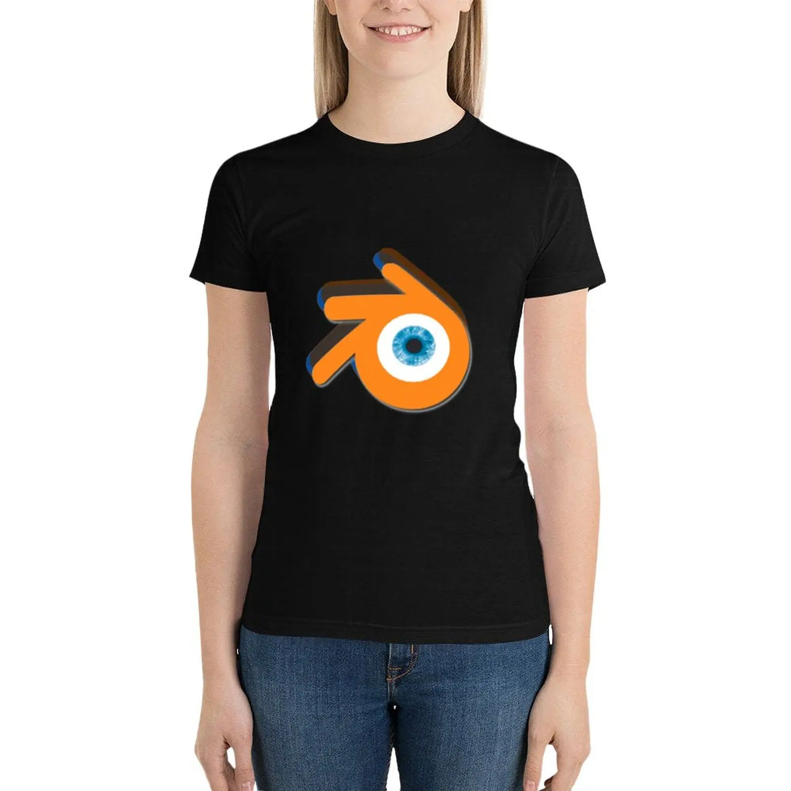 Orange eye with blue eyeball (Blender Logo) T-Shirt graphics vintage clothes cute tops ariat shirts for Women