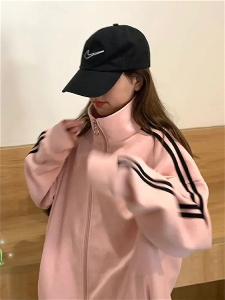 Korean Fashion Jogging Tracksuit Women Y2K Preppy Style Pink Pant Sets Loose Kpop Streetwear Sweatpants Striped Hoodie Autumn