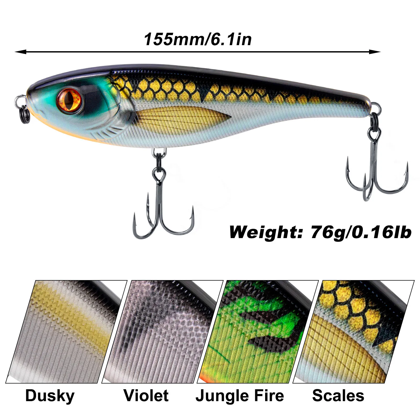 Jerkbait Fishing Lure,155mm/76g,Slow Sinking Fishing Lure,Hard Baits,Wobbler,for Pike Zander Trout Freshwater Saltwater