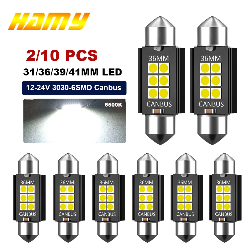 2/10 PCS C10W C5W LED Canbus Festoon LED Bulbs 31mm 36mm 39mm 41mm 6500K 12V White Car Interior Dome Trunk License Plate Lights