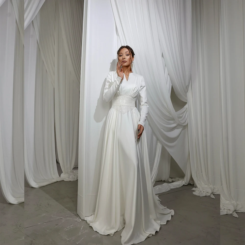 

Muslim Weddings Dresses Long Sleeve A-Line Brides Dress with Sequined Bridal Gown Customizedفساتين حفلات الزفاف