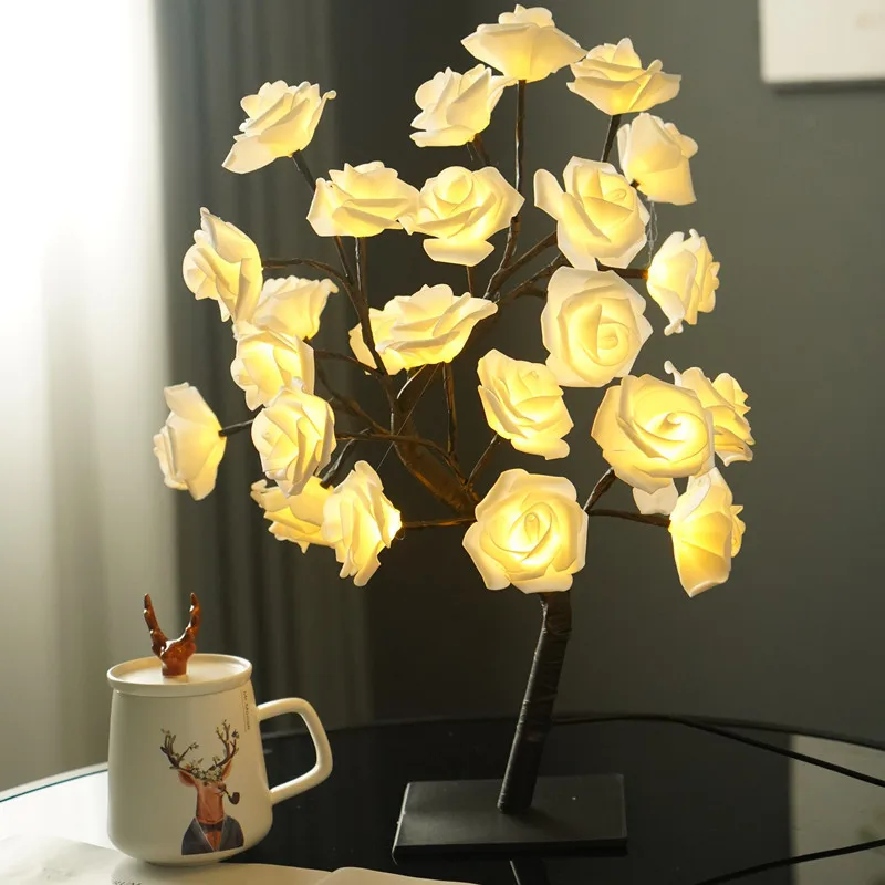 Table Lamp Flower Tree Rose Lamps Fairy Desk Night Lights USB Operated Gifts for Wedding Valentine Christmas Decoration