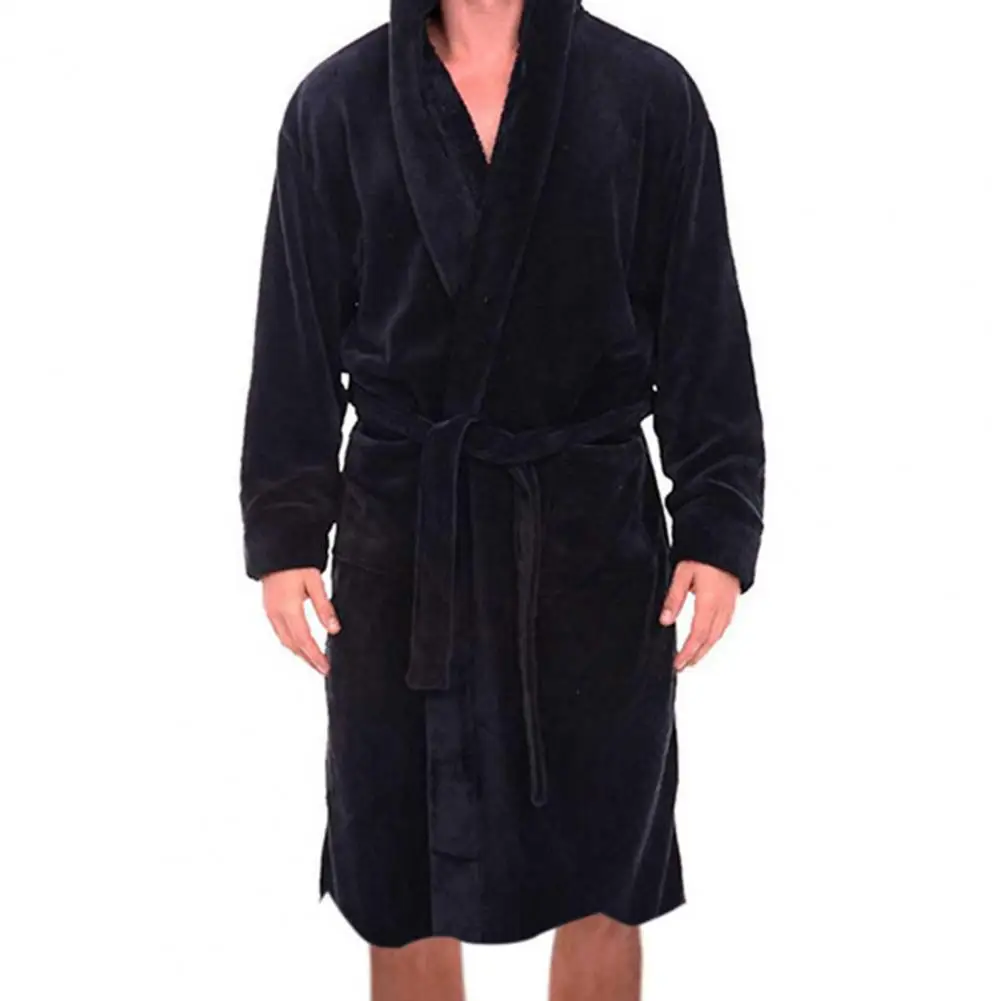 Hooded Pajamas Robe Winter Men Sleepwear Flannel Belt Graceful Thickened Warm Bathrobe Men Long Sleeve Men\'s Robe