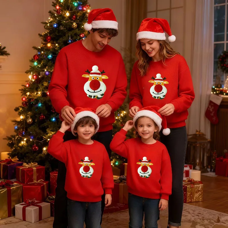 

Family Matching Christmas Sweatshirt Mickey Minnie Cotton Apparel Parent Child Couple Unisex Adult Kids Holiday Wear Christmas