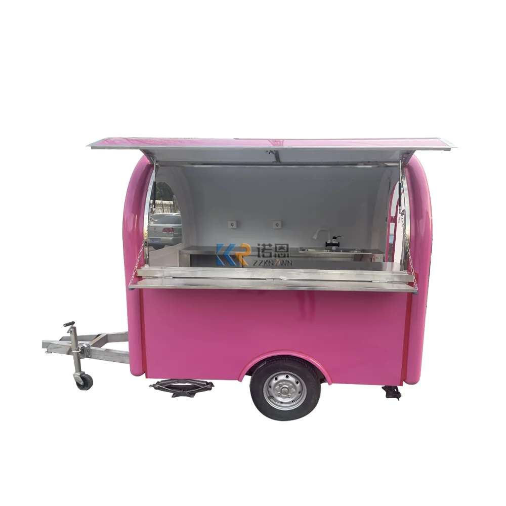 OEM Food Cart Cooking Trailer Red Hamburger Carts Customized Food Truck Rolling Cart Fast Food Machine Snow Cone Trailer