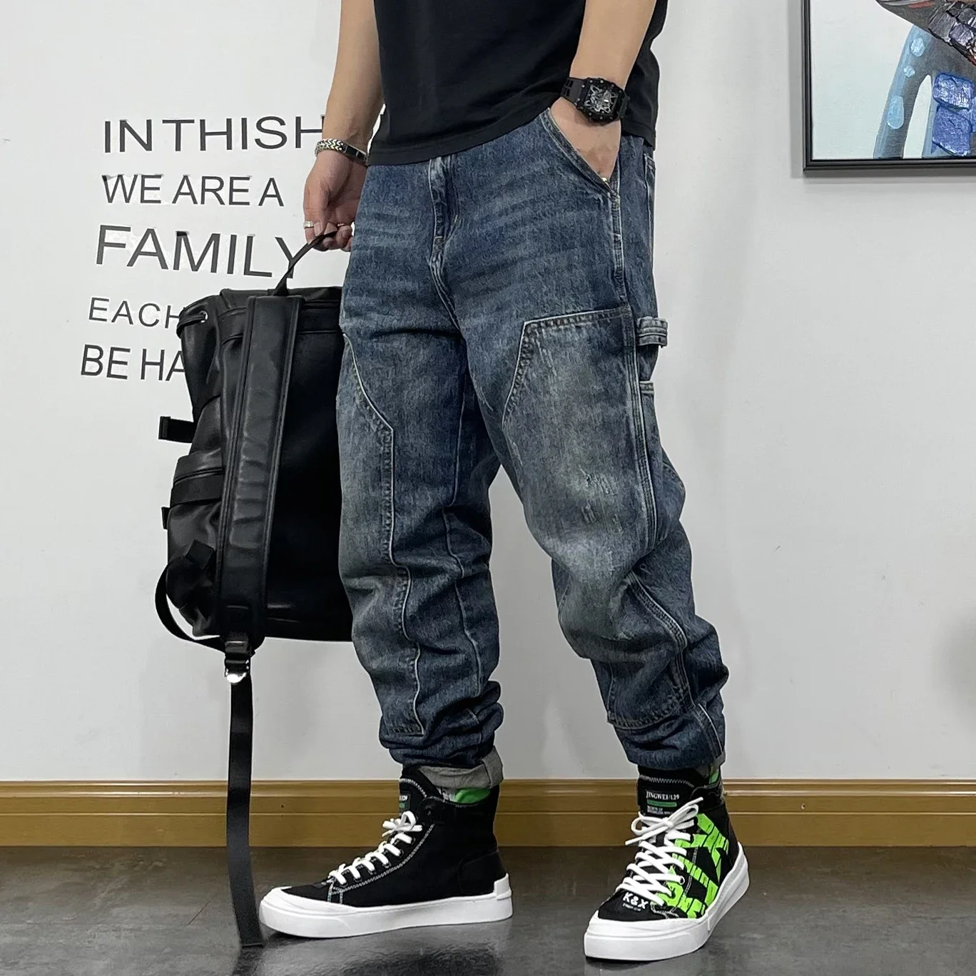 2024 Streetwear Pants Men Harajuku Hip Hop New Retro Baggy Jeans Solid Color Loose Wide Leg Straight Denim Trousers Q0 4