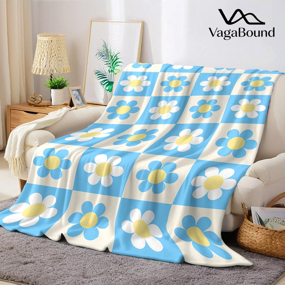 Checkerboard Daisy Pattern Flannel Blanket Warm Soft Halloween Christmas Couch Warm Cozy Decorative Decor Gift for All Season