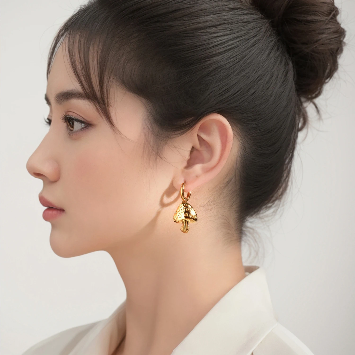 Cute Stainless Steel Mushroom Pendant Drop Earrings for Women Fashion Gold Color Waterproof Metal Daily Jewelry