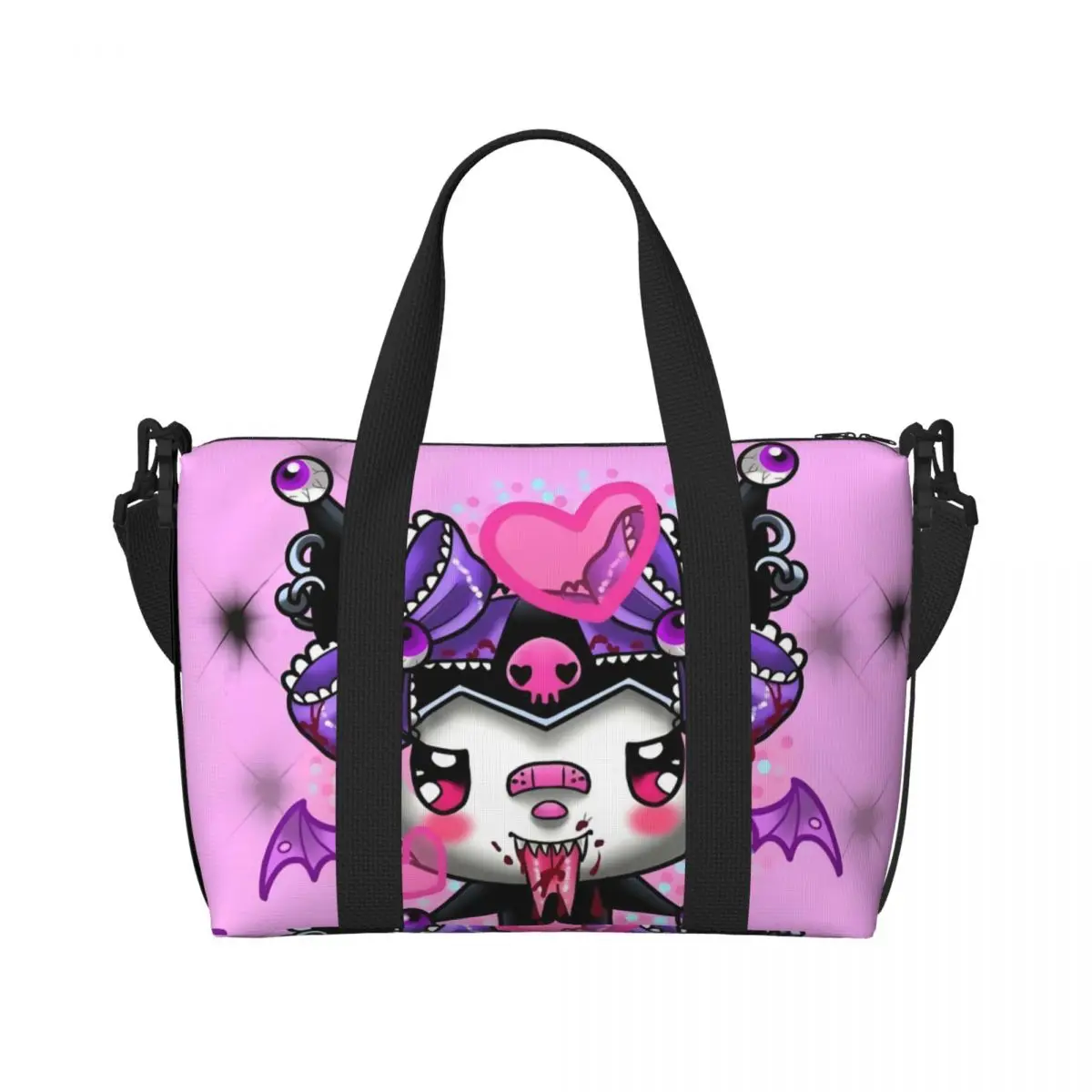 

Custom Sanrio Kuromi Anime Beach Tote Bag for Women Cartoon Skull Cute Big Compartment Beach Gym Travel Bags