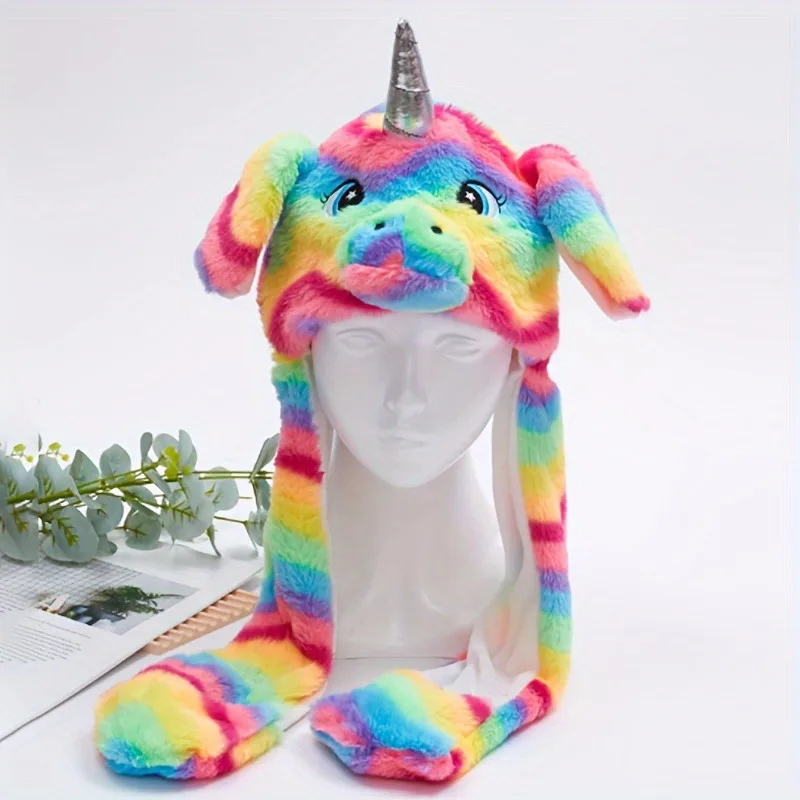 Cute Cartoon Unicorn Plush Hat for Children Can Keep Ears Warm in Winter Protect Neck Which Can Prevent Freezing Plush Headdress