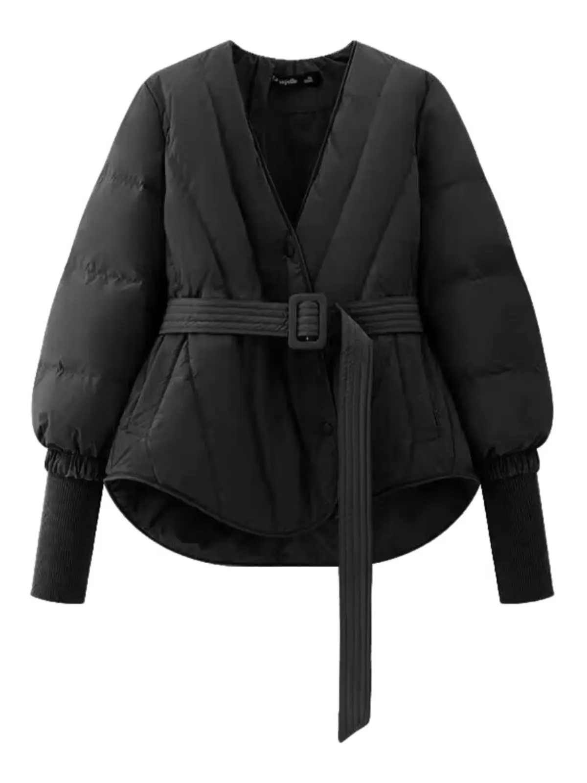 Zimní nový zesílený bavlněný kabát 2025 s francouzským luxusním stylem a kolekcí pasu, krátká černá bunda pro zvýraznění štíhlosti - náhled 5