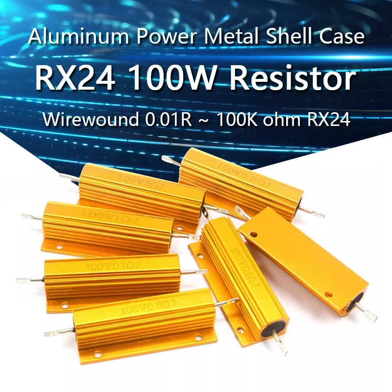 RX24 100W Aluminum Power Metal Shell Case Wirewound Resistor 0.1R ~ 100K 1 6 8 10 20 200 500 1K 10K ohm resistance RX24 Resistor