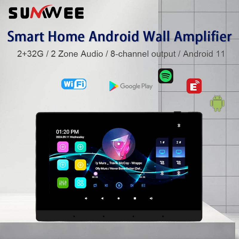 Smart Home Audio Android 11 sistem teater suara di dinding Amplifier Bluetooth penguat layar sentuh pemutar musik latar belakang