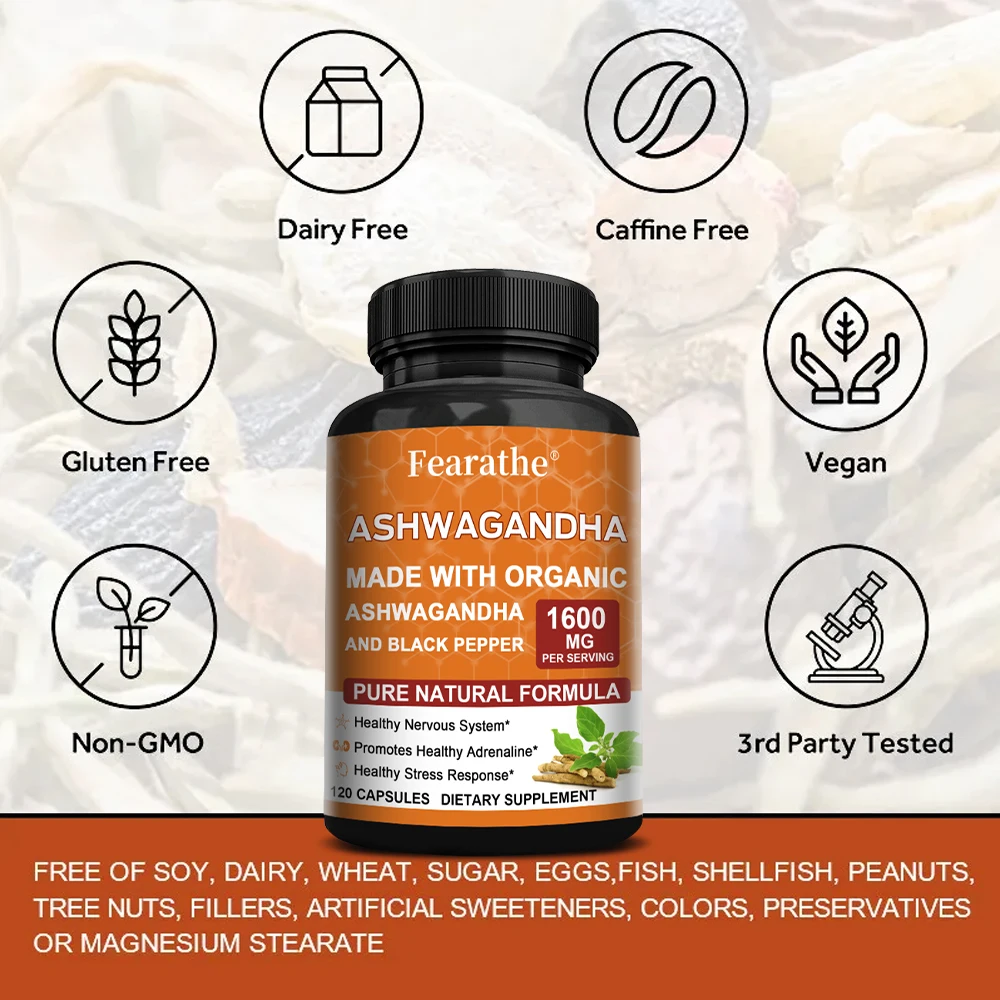 Ashwagandha for Stress Relief, Memory, Focus, Immune and Nervous System Health and Metabolism, Organic Ashwagandha Supplement